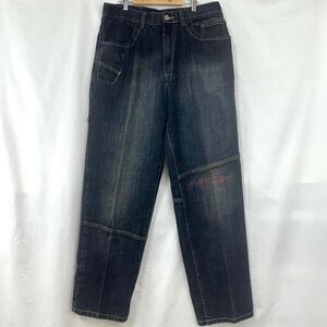 MAKAVELI Dark Navy Denim Jeans Spell Out Baggy Grunge Y2K Men 34x32 2000s Skater